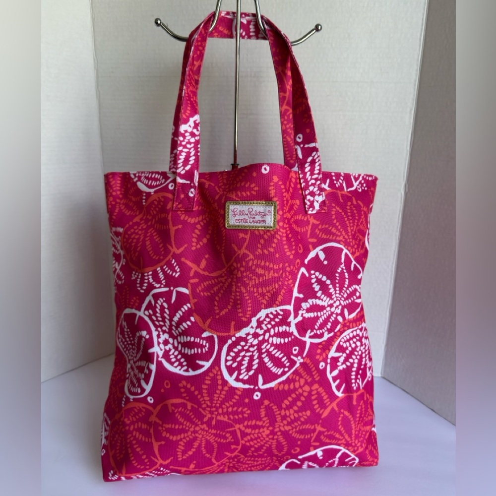 Lilly Pulitzer For Estee Lauder Pink Seashell Beach Bag Large Lined Tote Bag